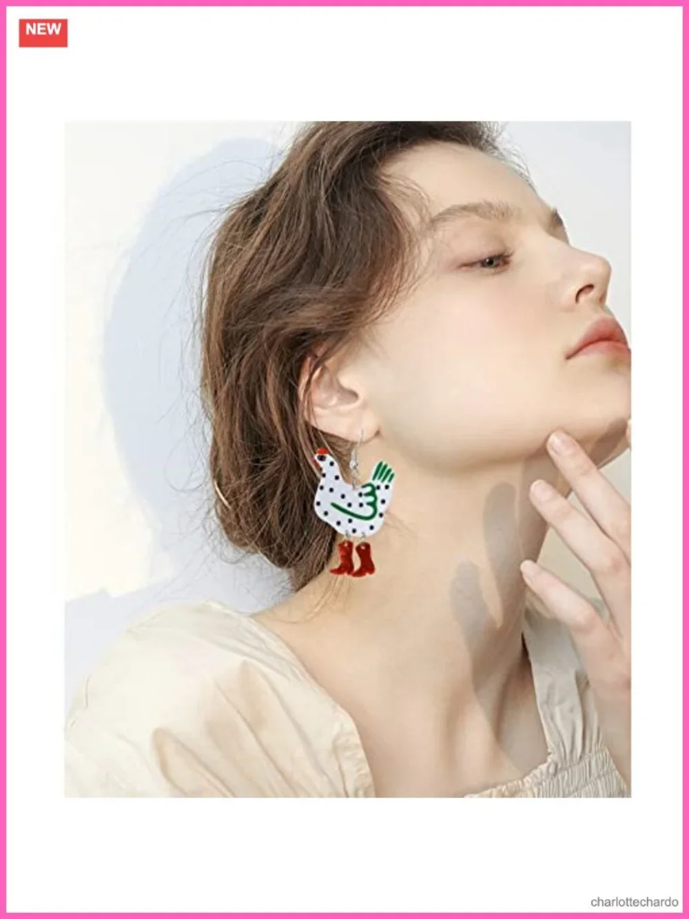 Acrylic Big Hen Chicken Drop Dangle Earrings Farm Animal Charm Jewelry